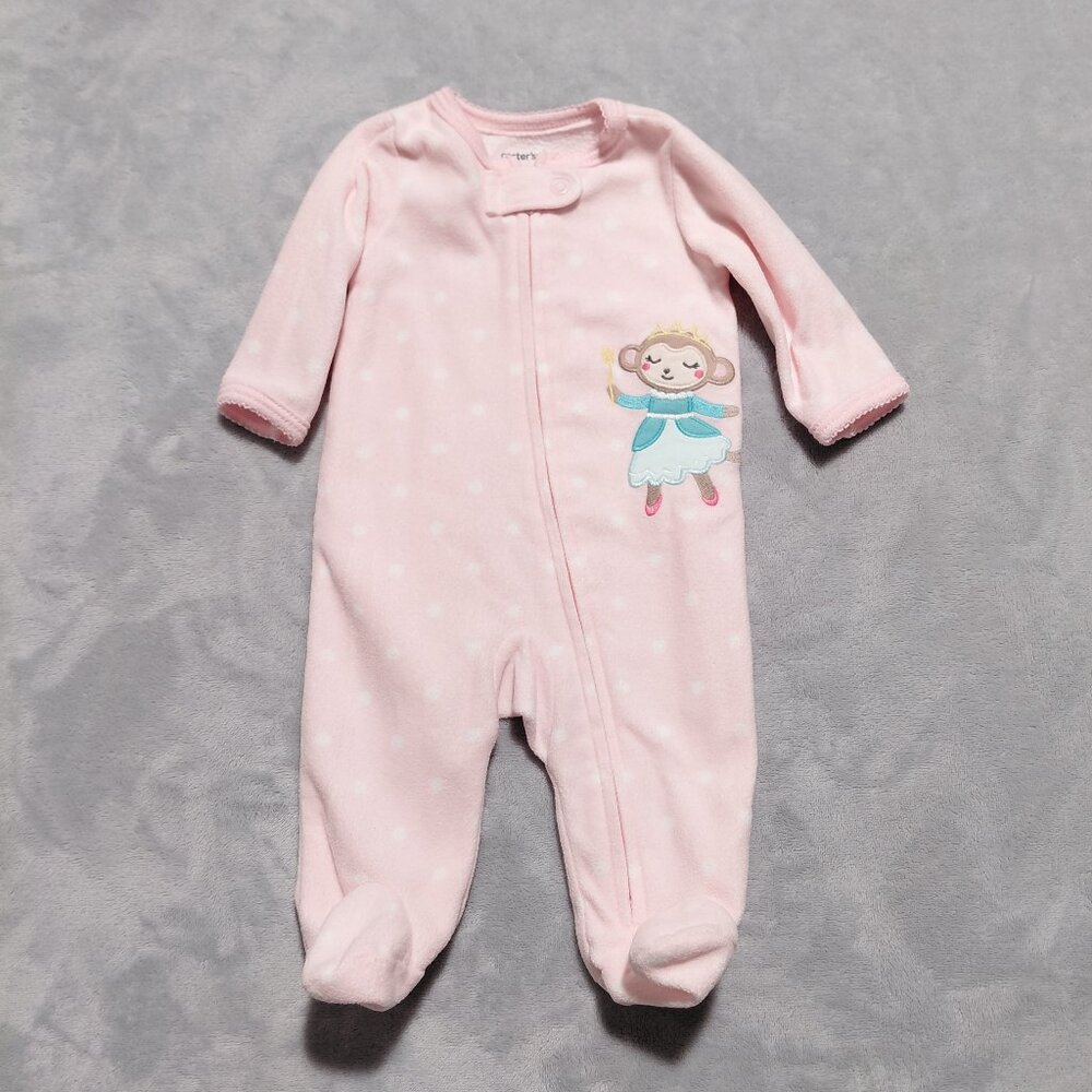 Carter's NB Fleece Footie All-Over Polka Dot Princess Fairy Monkey Full Zip